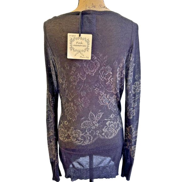 Pink Memories Women's Black Floral Long Sleeve Light Knit Sweater Top Sz 10/46 - Picture 4 of 13